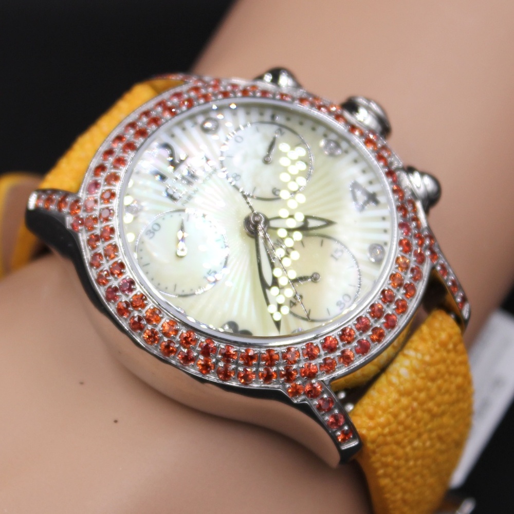 Diamond & Orange Sapphire 3.31 Tcw Unisex Watch
